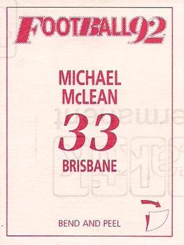 1992 Select AFL Stickers #33 Michael McLean Back